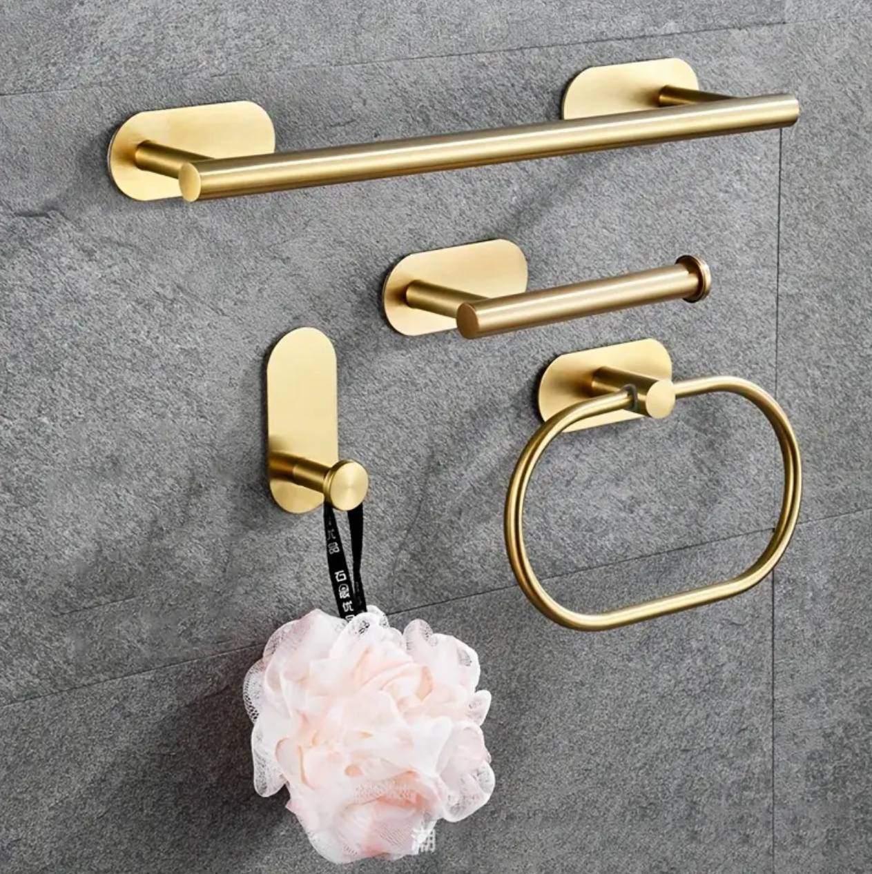 4pcs New design stainless steel bathroom organizer self adhesive wall hanger bath accessories set