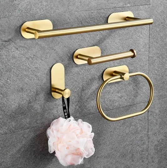 4pcs New design stainless steel bathroom organizer self adhesive wall hanger bath accessories set