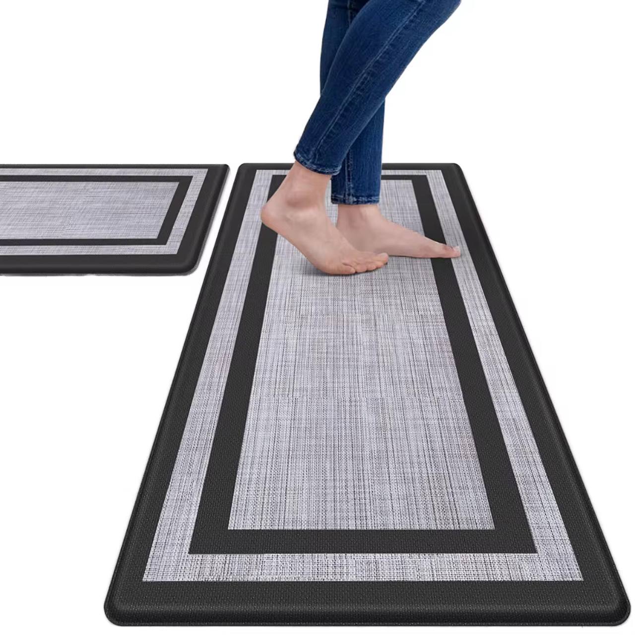 Big size Anti-fatigue Kitchen mats with soft cushioning to relieve pressure on your feet, legs, and back while you cook or clean. Stylish, non-slip, and easy to clean.