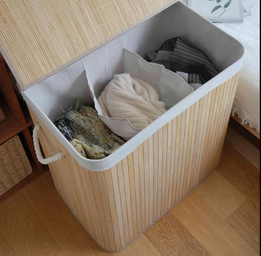 3 grid foldable bamboo laundry basket
