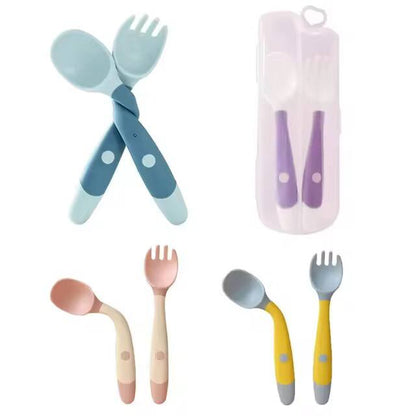 2 PCs baby bendable silicon spoon fork set