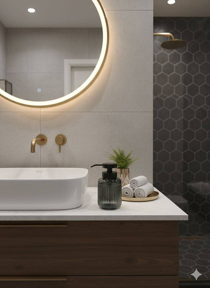 1pc sleek glass hand soap dispenser,matching cup & tray