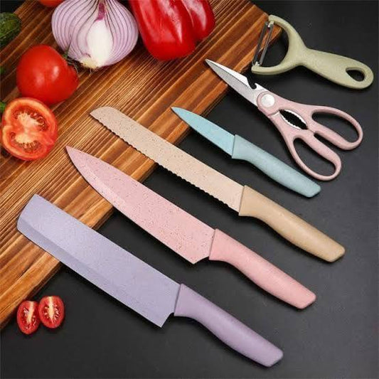 Macaroon Colourful Straw Six Piece Knife Set