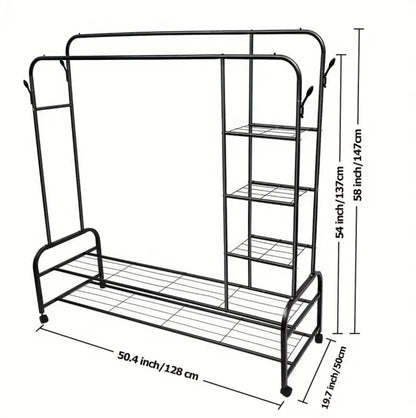 Double Layer Garment Rack Floor  Standing Clothes Hanger