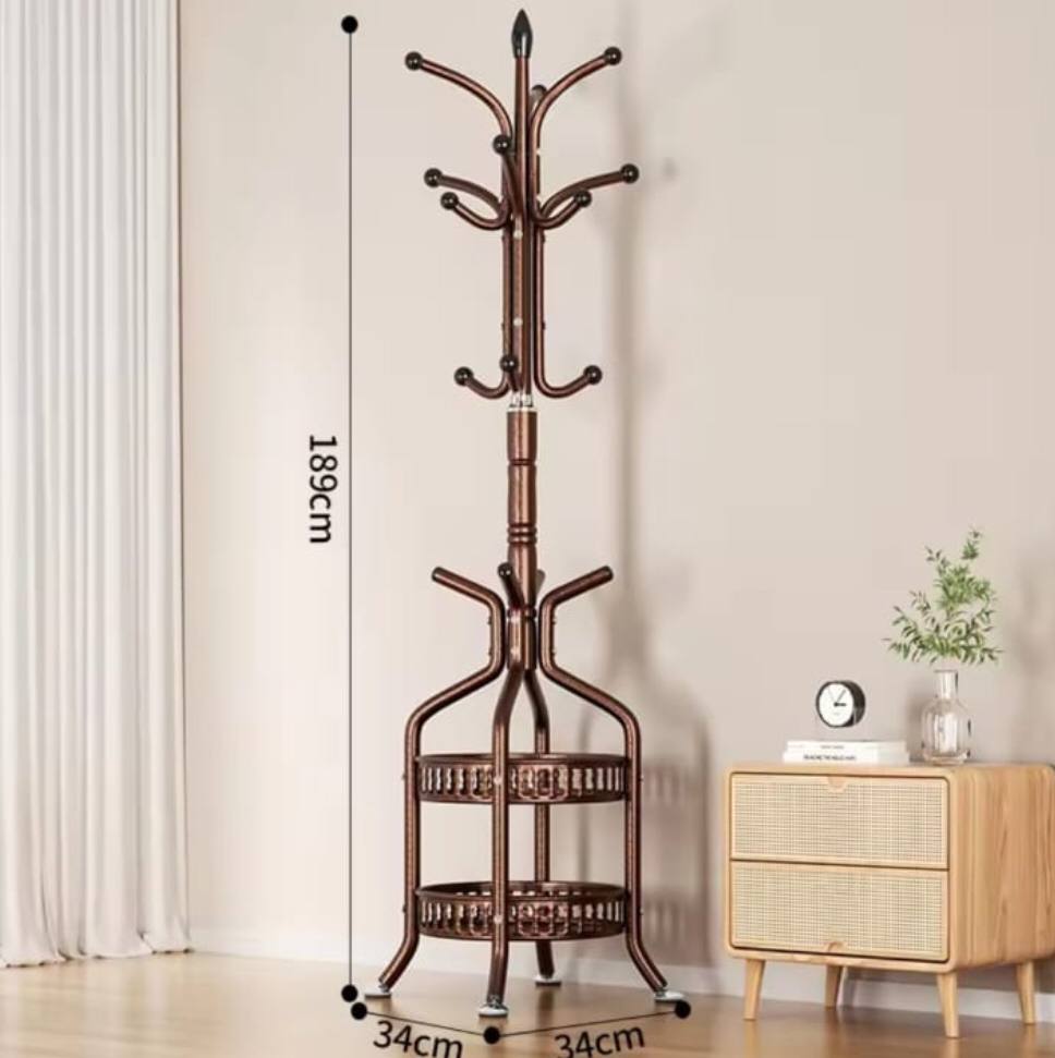 Heavy duty wrought iron coat/handbag floor-standing rack