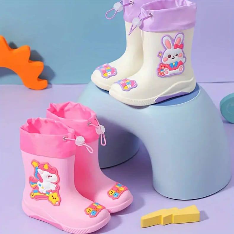 KIDS CARTOON THEME WATERPROOF GUMBOOTS WITH A TIE LOOP