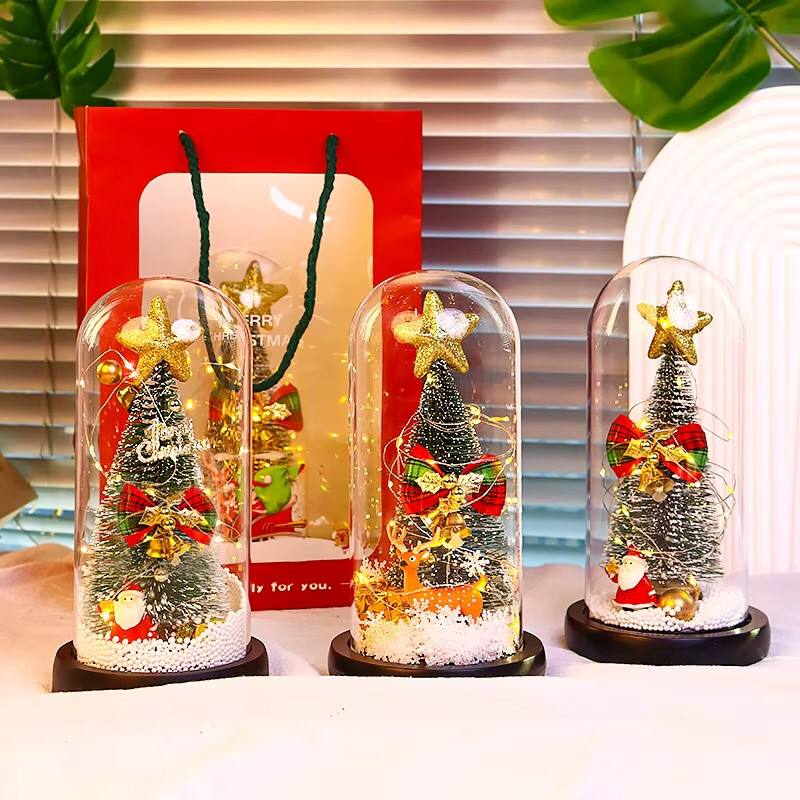 New Xmas Gift Tree in Glass Dome Christmas Decoration Led Lights