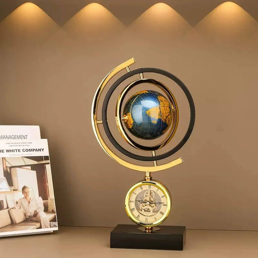 GOLD CLOCK GLOBE WITH MARBLE BASE