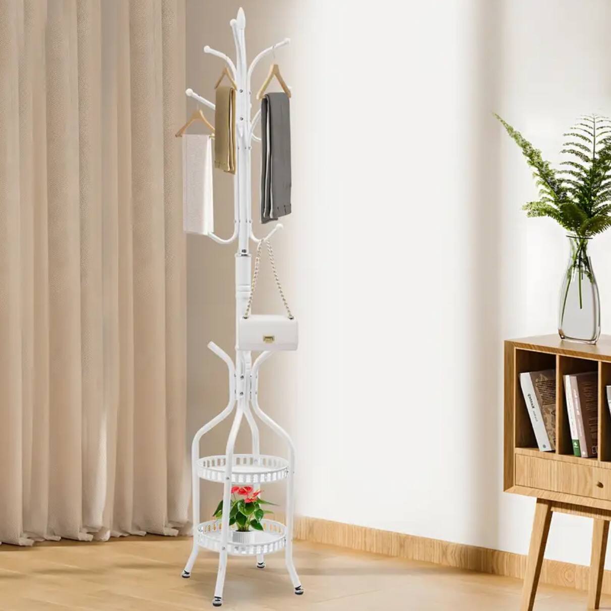 Heavy duty wrought iron coat/handbag floor-standing rack