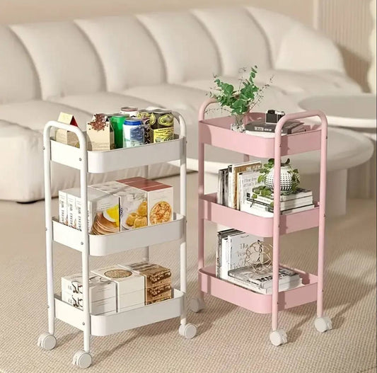 Multi purpose 3 -layer metal storage / movable trolley rack