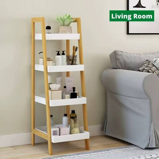 4 Tier Ladder Shelf Wood Storage Rack Shelving Unit