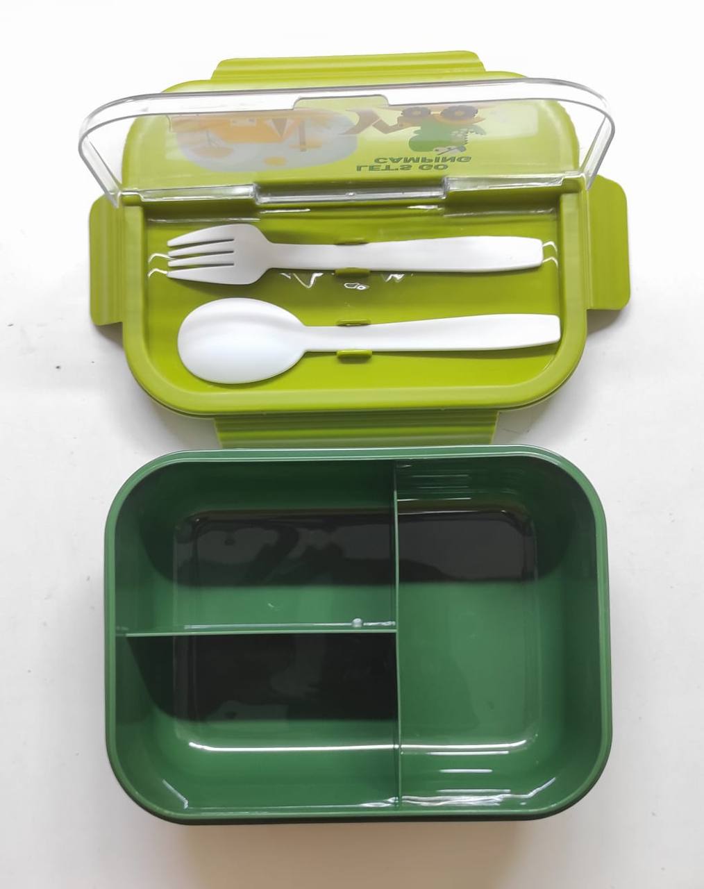 3 Compartment Lunch Box for Kids, Big Lunch Box with Spoon and Fork