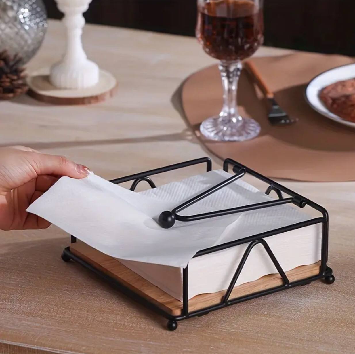 Luxury metallic serviette holder,with Bamboo place on