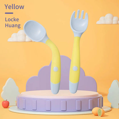 2 PCs baby bendable silicon spoon fork set