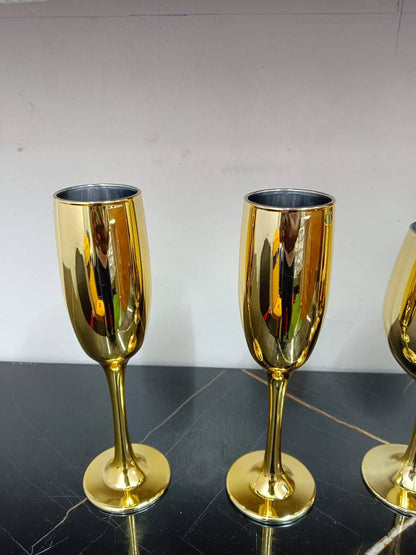 6pc Quality golden  champagne glasses