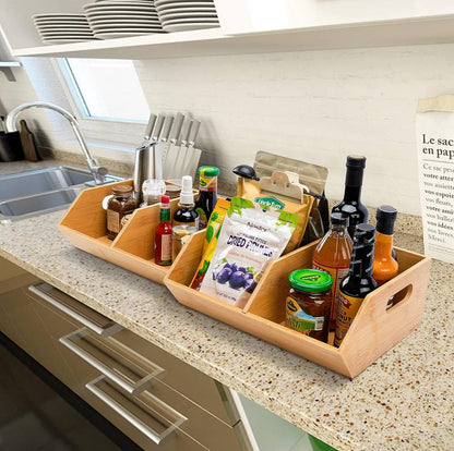 Bamboo pantry organizer/storage bin with removable divider*
