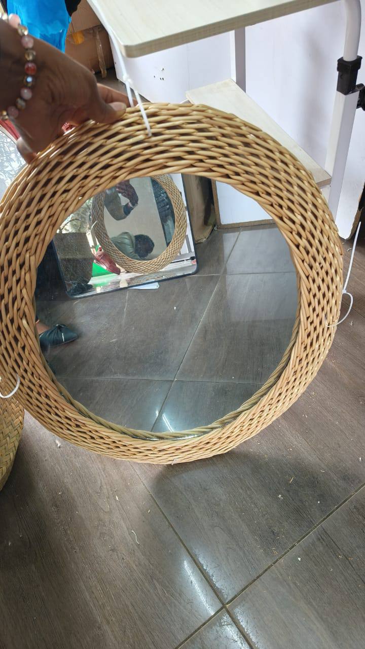 Modern Oval Rattan  Bamboo Decorative Mirror