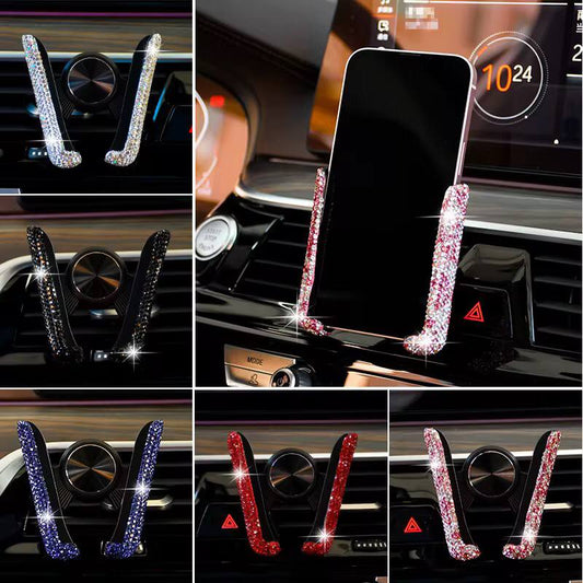 Car Phone Holder Women Diamond Crystal Car Air Vent Mount Clip Mobile Phone Holder Stand