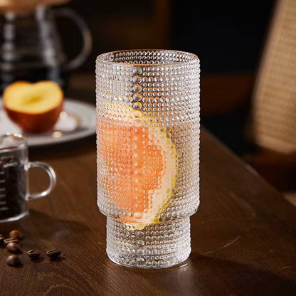 Embossed vintage Ribbed transparent Glass / iced coffe glass 6pc