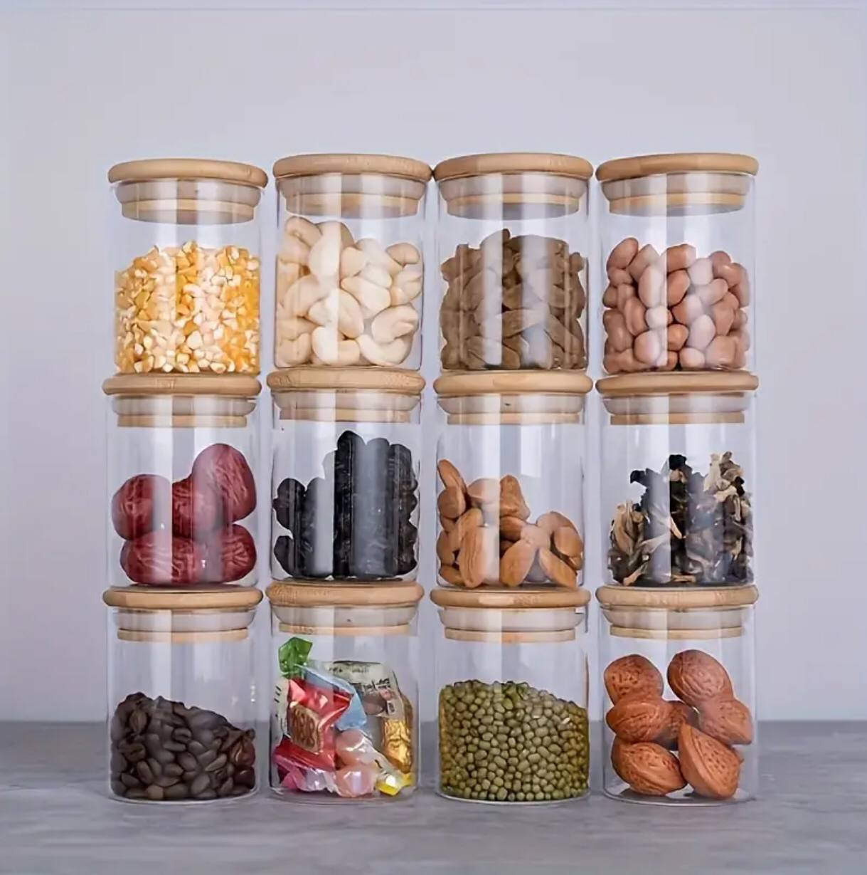 12pcs Round Glass spice jar set