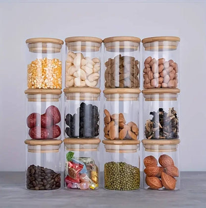 12pcs Round Glass spice jar set