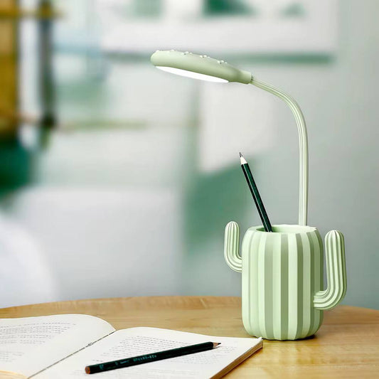 Rechargeable foldable cactus desk lamp with a pen holder
