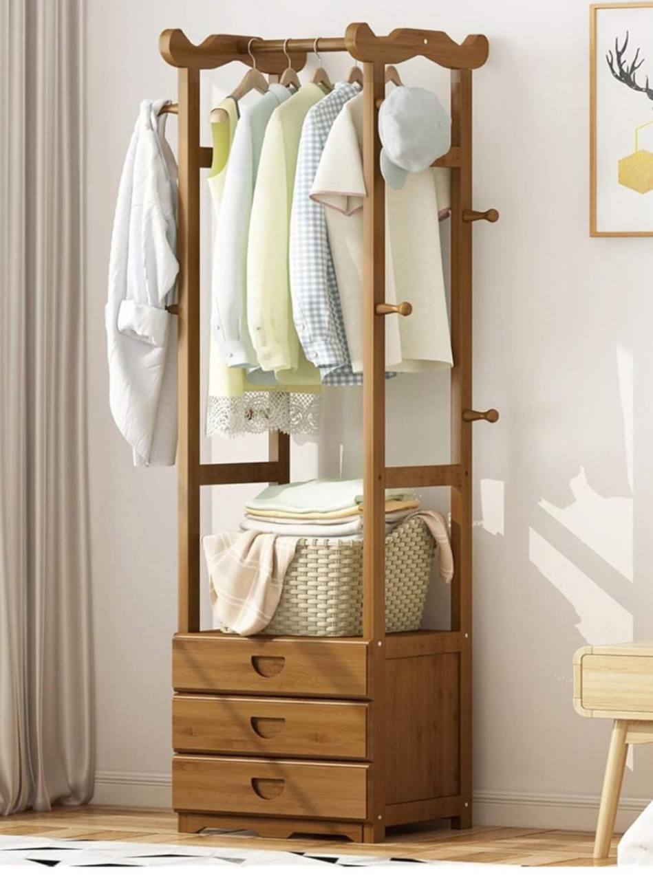 Multiple purposes cloth rack organizer with storage draw