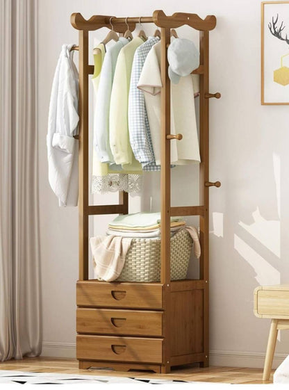Multiple purposes cloth rack organizer with storage draw