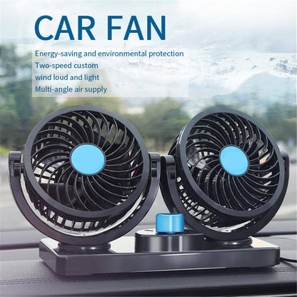 Car dash board/ windshield dual head car fan, electric adjustable 12 Volts DC, 2 Speed 12V Electric Car Cooling Fan 360° Rotatable Dual Heads