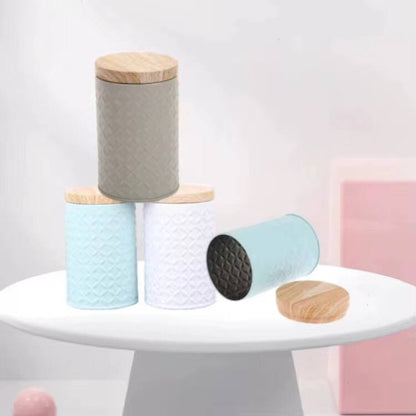 Round Wood Grain Tin Box Metal Storage Home Organizer Coffee Tea Cans DIY Candle Making Jar