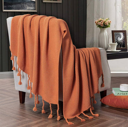 Supper Soft Knitted Throw Blankets With Tassels
