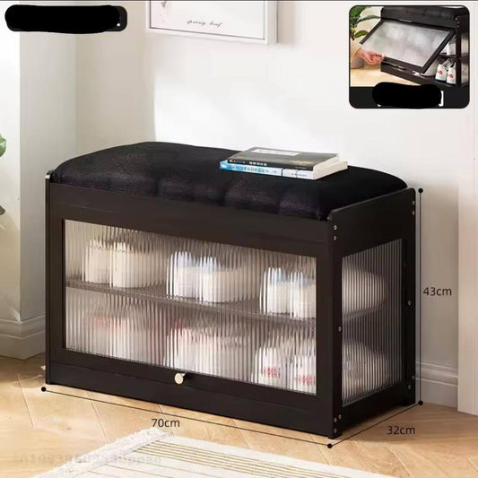 Wooden stool with shoe cabinet