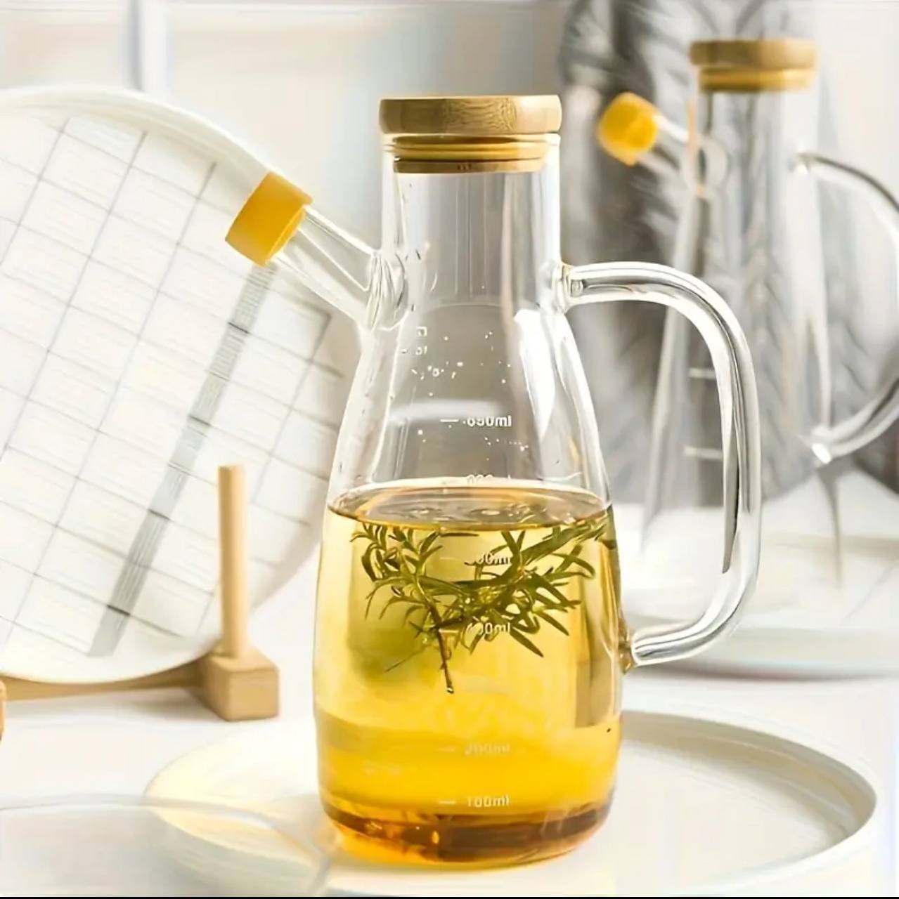 1000ml Glass Oil Bottle with Bamboo Lid