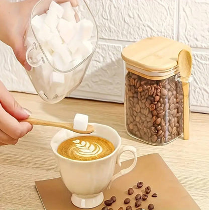 Glass  jar with Bamboo lid & spoon