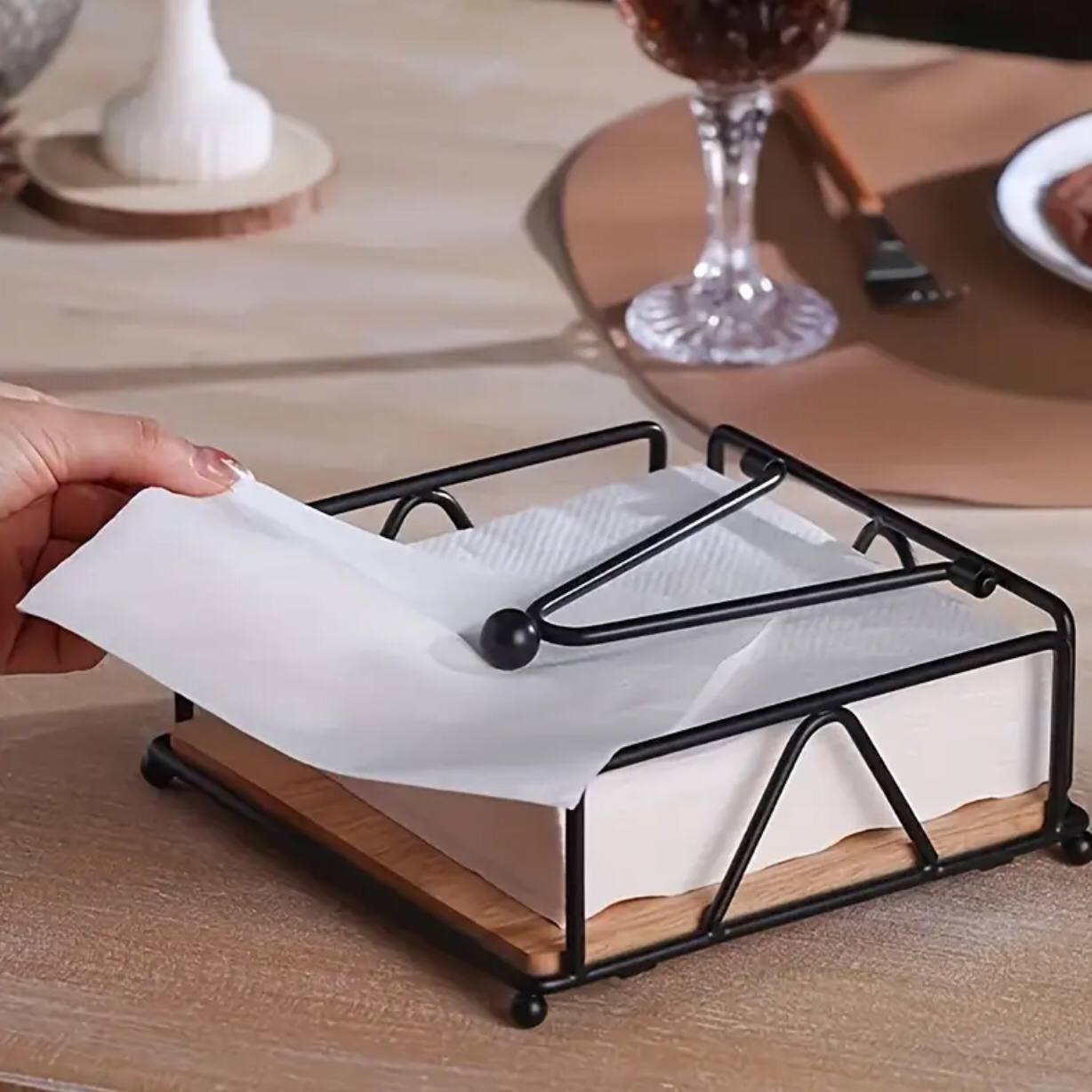 Luxury metallic serviette holder, with Bamboo place on/ napkin holder