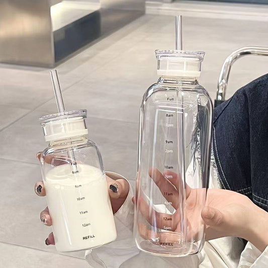 750ml clear high quality borosilicate glass water bottle with straw