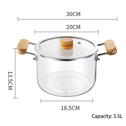 2 wooden handle High Boron Heavy  borosilicate Glass cookware