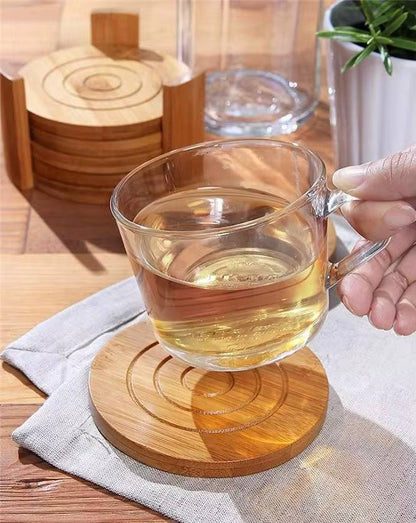 6PCS Round Bamboo Coaster Set