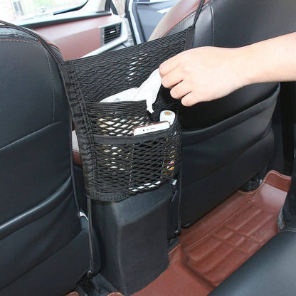 Super stretch 2slot net organizer for in between car front seats