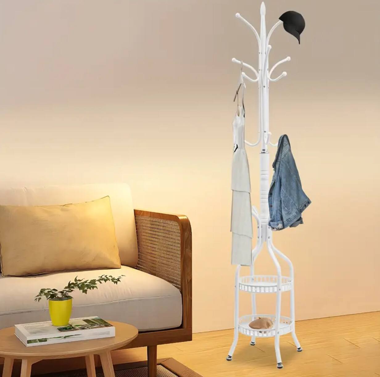 Heavy duty wrought iron coat/handbag floor-standing rack