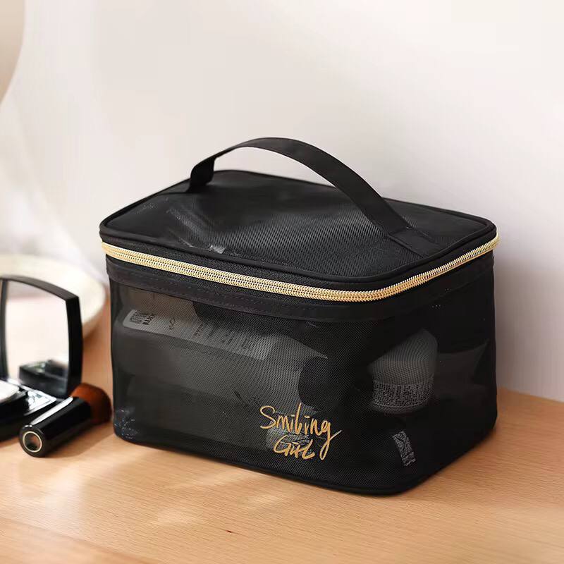 Pretty transparent toiletry bag double zippers, multifunction cosmetic storage bag
