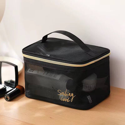 Pretty transparent toiletry bag double zippers, multifunction cosmetic storage bag