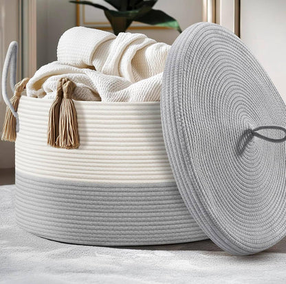 Extra large cotton rope basket with lid