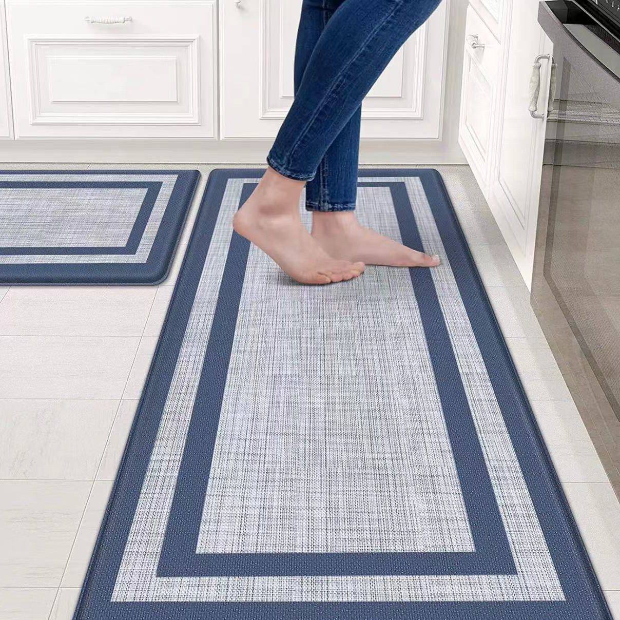 Big size Anti-fatigue Kitchen mats with soft cushioning to relieve pressure on your feet, legs, and back while you cook or clean. Stylish, non-slip, and easy to clean.