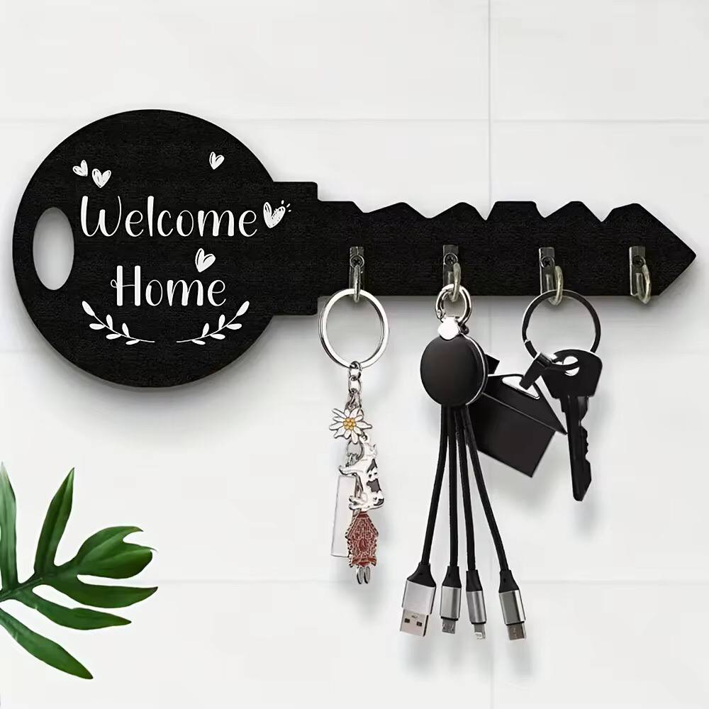 Welcome Home Wooden Key Holder with Hooks