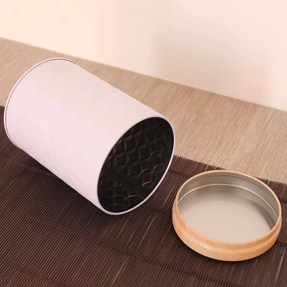 Round Wood Grain Tin Box Metal Storage Home Organizer Coffee Tea Cans DIY Candle Making Jar