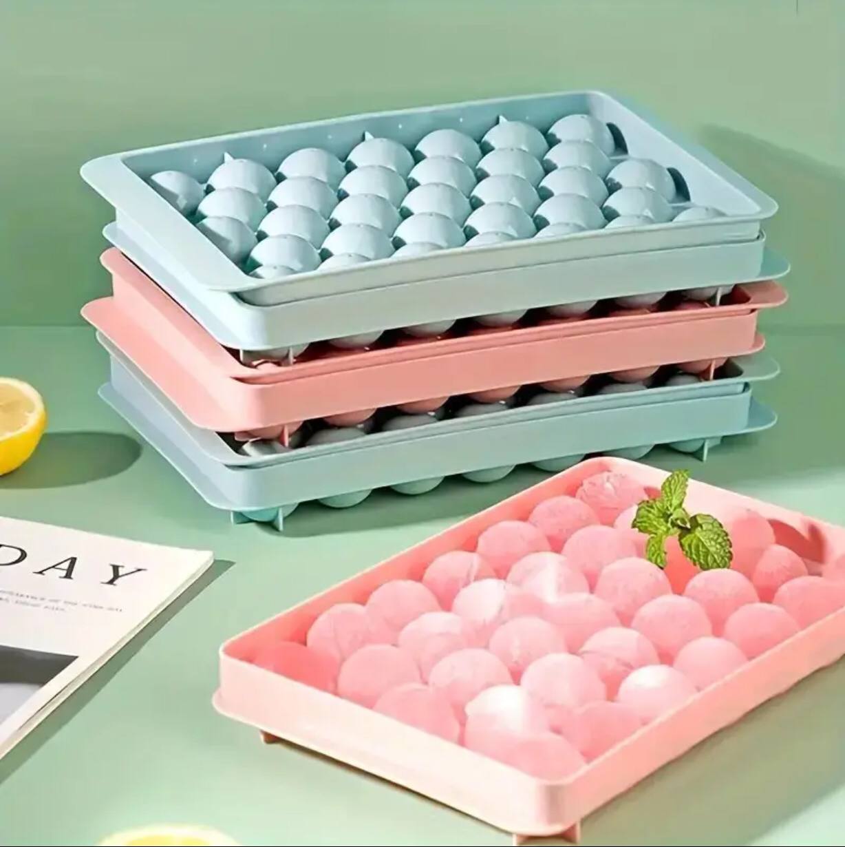 33 grid mini round ice cube tray mold with lid