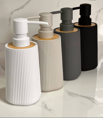 Bamboo luxury Lotion pump bottle for kitchen/ bathroom countertops / shower gel/ decorative soap dispenser