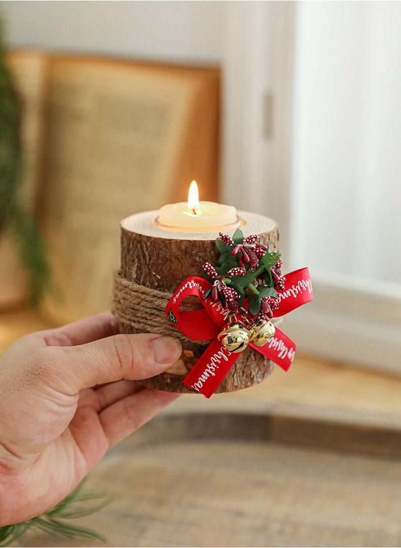 Christmas Candle Holder Wooden - Flameless LED Candelabra with Fragrance Cups, Rustic Centerpiece for Table Mantel Holiday Decor