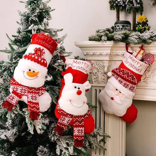 Large Santa Snowman Elk Stockings Knitted Decorations Fireplace Xmas Tree Hanging Stocking for Family New Year Party Home Decor